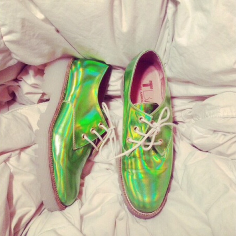 SOLD TBA green holographic Oxford shoes